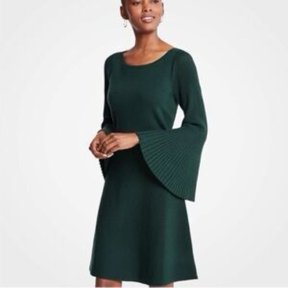 NWT Ann Taylor Green Flared Sleeve Long Sleeve Dress Size Small